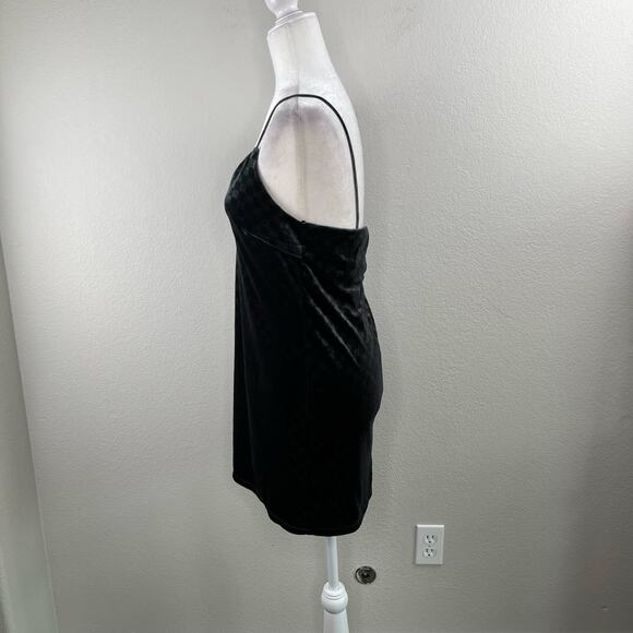 Elodie Dark Gray Pullover Velvet Checkered Spaghetti V-Neck Mini Dress Medium - Picture 7 of 13